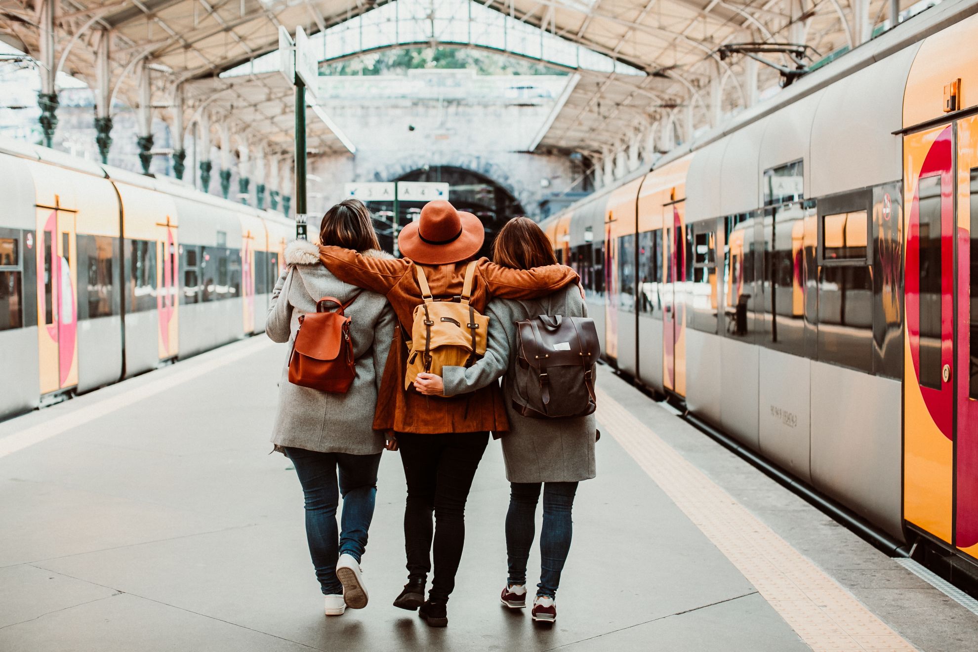 Three friends on a trip via trains
